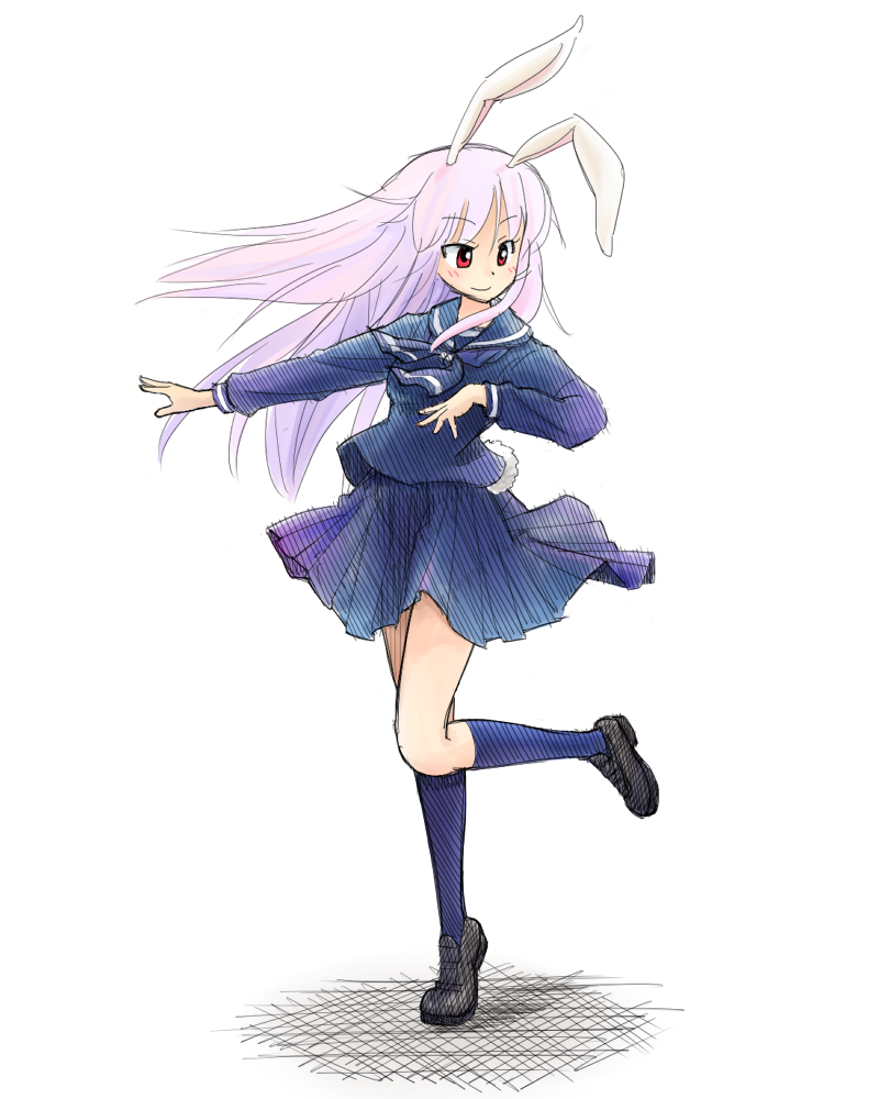 animal_ears, blush, bunny_ears, bunny_tail, contemporary, long_hair, morioka_itari, purple_hair
