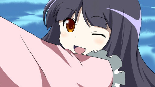 haiyore!_nyaruko-san, houraisan_kaguya, long_hair, open_mouth, parody, touhou, tsukasa@peropero, wink