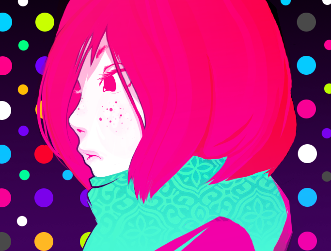 copyright_request, freckles, lips, pink_hair, scarf, short_hair, solo, stein
