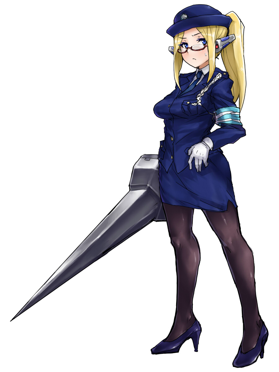 1girl, blue_eyes, cosmic_break, female, glasses, gloves, high_heels, highres