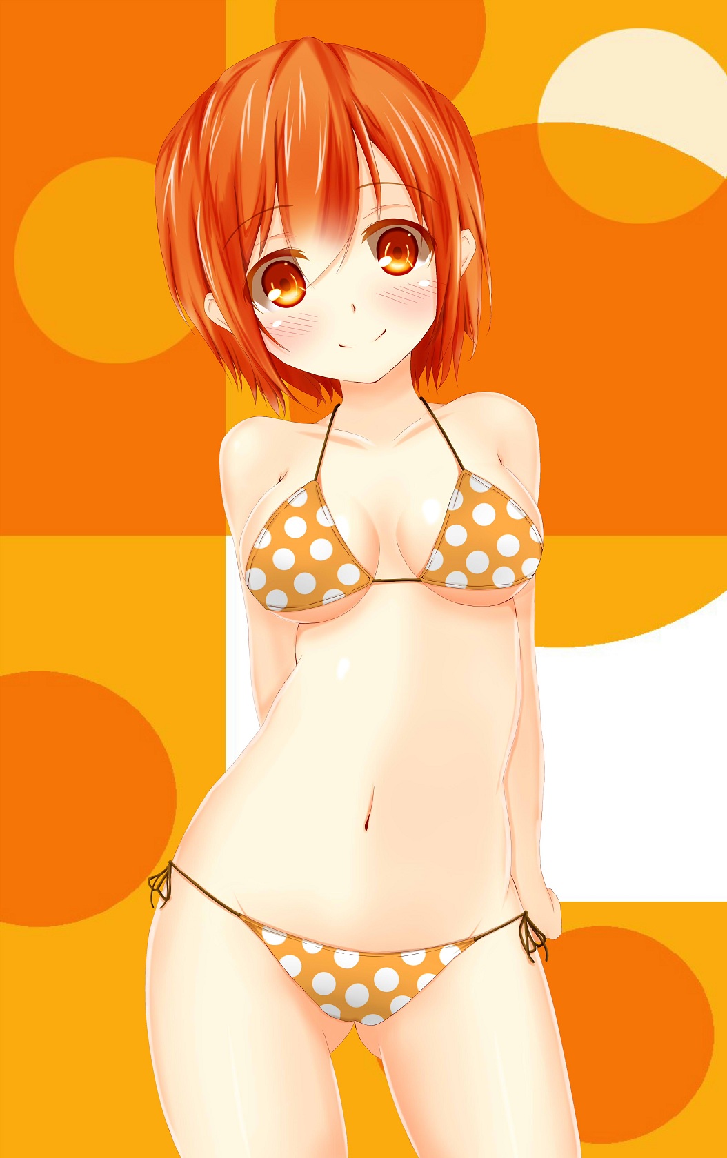 bikini, cheeuyu, chiiutsu_(cheewts), highres, orange_eyes, orange_hair, original, polka_dot