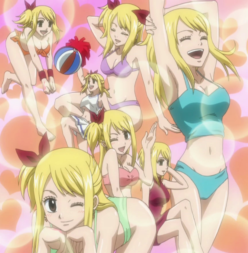 beachball, bikini, blond, blush, cap, cheerleader, cleavage, fairy_tail