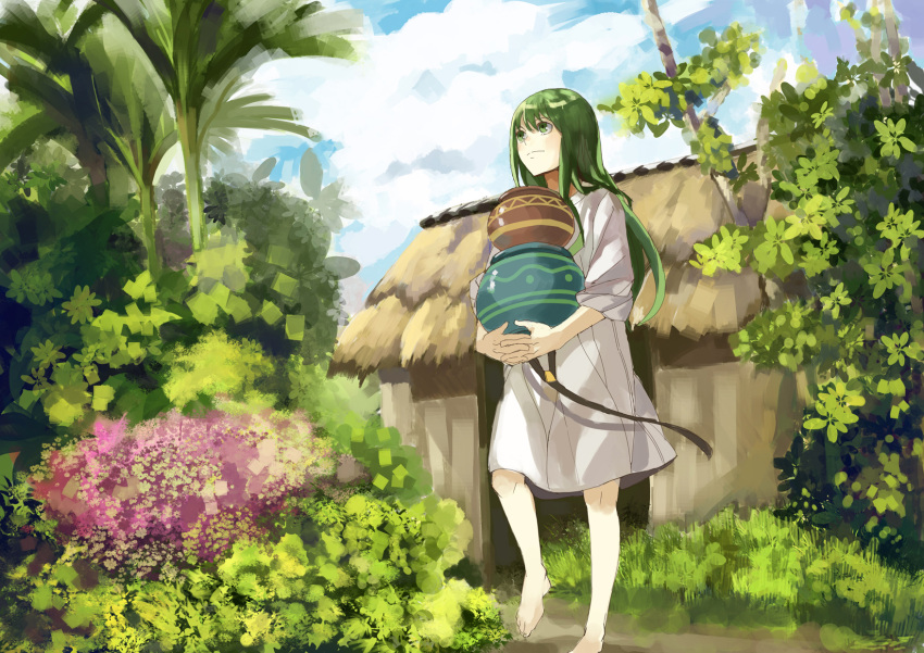 androgynous, barefoot, beibei1987, enkidu_(fate/strange_fake), fate/strange_fake, fate_(series), green_eyes, green_hair