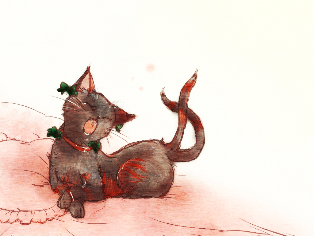 closed_eyes, fangs, kaenbyou_rin, kaenbyou_rin_(cat), masamune_(eight5050), multiple_tails, no_humans, open_mouth