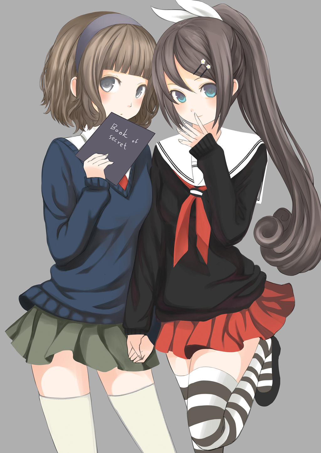 black_hair, blue_eyes, blush, brown_hair, covering, covering_face, covering_mouth, devildogs