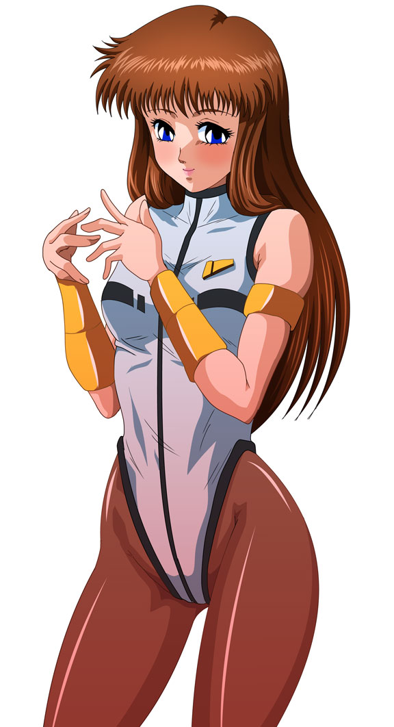 blue_eyes, brown_hair, brown_legwear, dangaiou, leotard, long_hair, mia_alice, mizutani_rin
