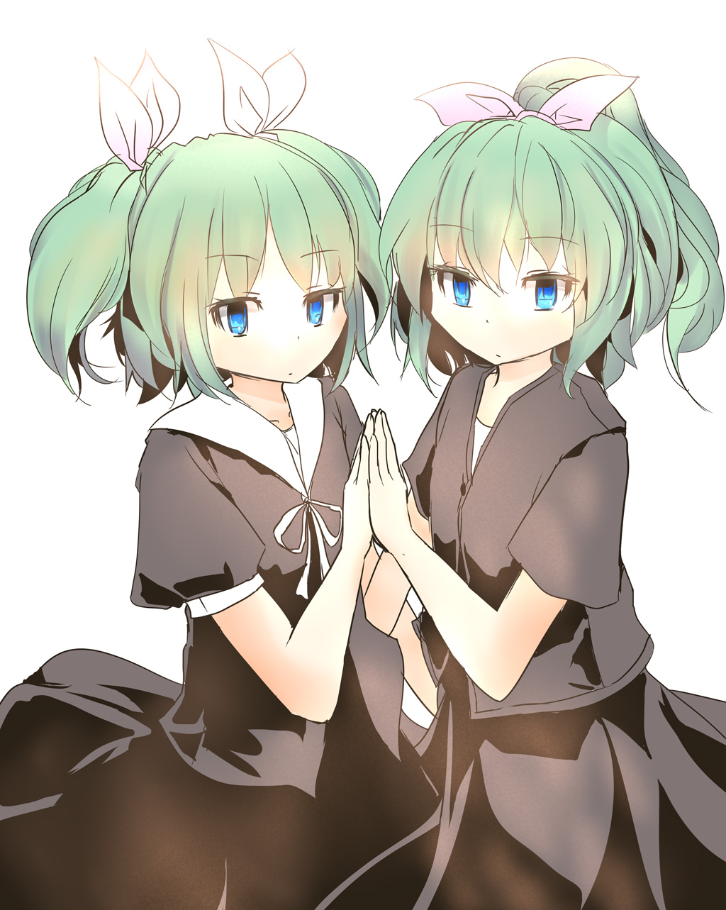 blue_eyes, culter, green_hair, hair_ribbon, highres, mai_(seihou), mei_(seihou), multiple_girls
