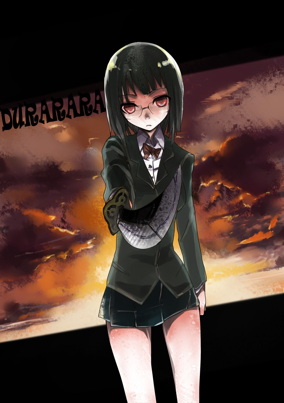 danann, durarara!!, glasses, highres, saika, school_uniform, skirt, solo