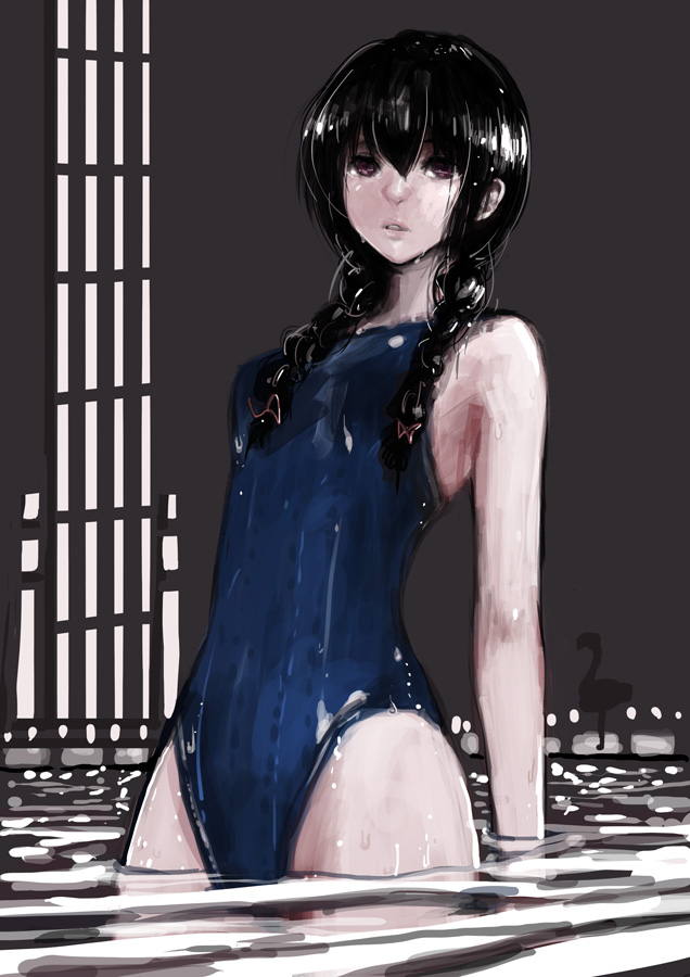 1girl, ayukawa_tenri, black_hair, braid, brown_eyes, brown_hair, danann, dutch_angle