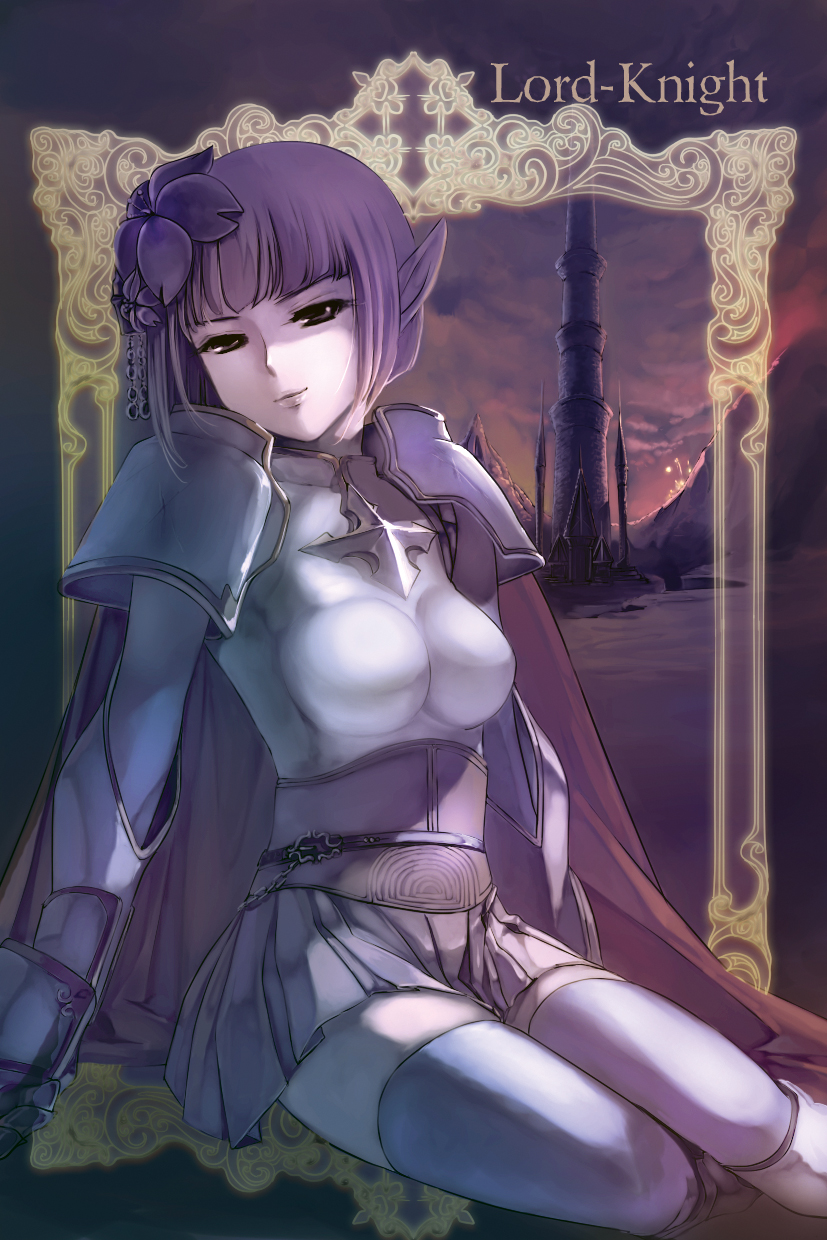 armor, black_eyes, flower, hair_flower, hair_ornament, highres, looking_at_viewer, lord_knight
