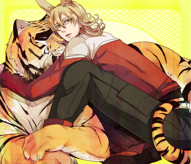 animal_ears, barnaby_brooks_jr, belt, blonde_hair, boots, bunny_ears, fake_animal_ears, glasses