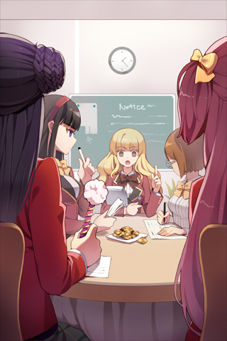amy_(sword_girls), bangs, blazer, blonde_hair, blunt_bangs, bow, brown_eyes, brown_hair