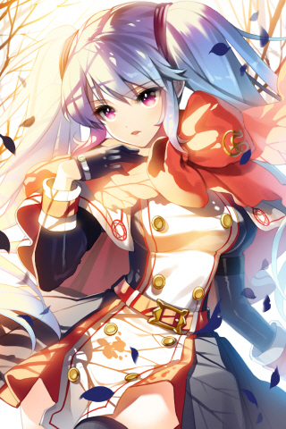 bangs, belt, blue_hair, breasts, capelet, cherrypin, dress, gloves