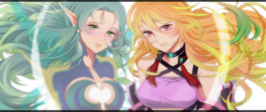 artist_request, blonde_hair, choker, green_eyes, green_hair, highres, hoshiko, long_hair