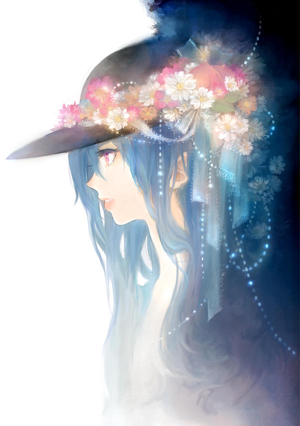blue_hair, bonnou-s-rice, face, flower, hat, hinanawi_tenshi, lips, long_hair