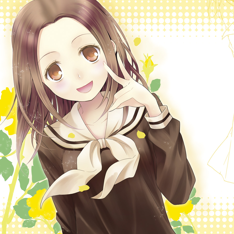 arima_nana, brown_eyes, brown_hair, flower, iizuka_ena, maria-sama_ga_miteru, rose, sailor_collar