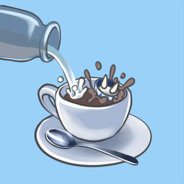 cirno, coffee, cup, joey_(lilinjunyi), lowres, milk, solo, spoon