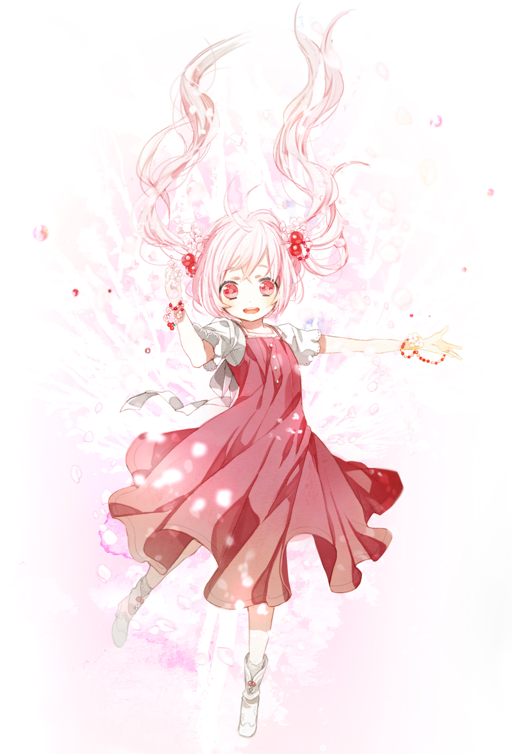 alternate_costume, bracelet, cherry_blossoms, dress, flower, gomas, hair_flower, hair_ornament