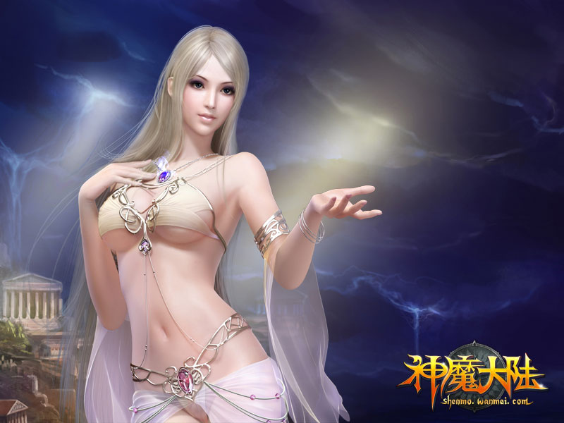 3d, anklet, bikini, blonde_hair, breasts, copyright_request, forsaken_world, jewelry