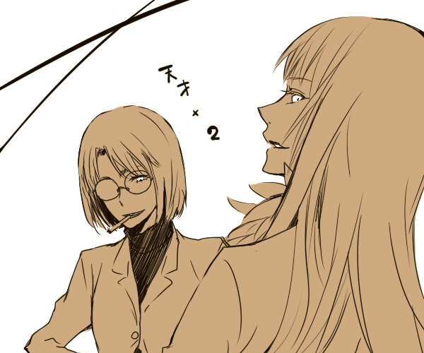 glasses, jormungand, koko_hekmatyar, minami_amada, monochrome, sakae4