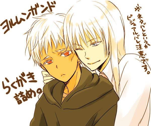 1girl, johnathan_mar, jormungand, koko_hekmatyar, red_eyes, sakae4, translation_request, white_hair