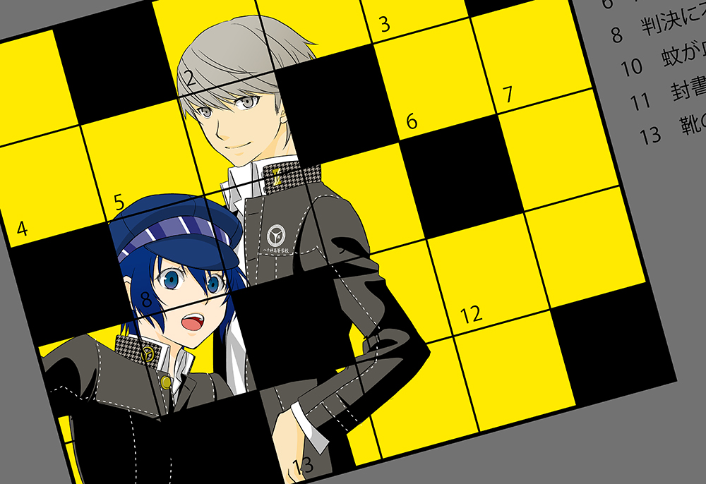 1girl, androgynous, blue_eyes, blue_hair, cabbie_hat, crossdressinging, crossword_puzzle, grey_eyes