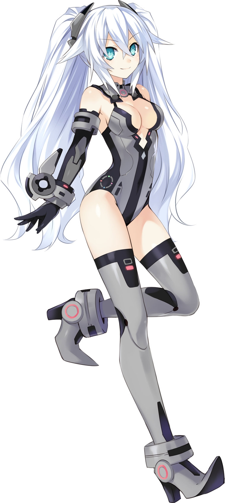 alternate_costume, black_heart, bodysuit, breasts, choujigen_game_neptune, cleavage, detached_sleeves, green_eyes