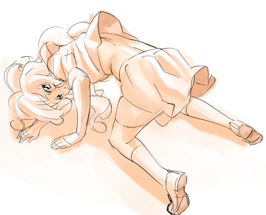 bad_id, bent_over, long_hair, monochrome, orange_(color), p.k., simple_background, sketch