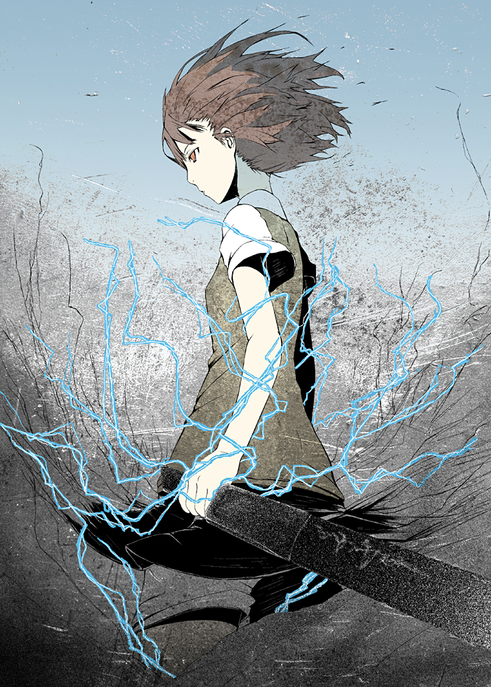 biribiri, brown_eyes, brown_hair, electricity, kona_(yubisakiko), misaka_mikoto, school_uniform, short_hair