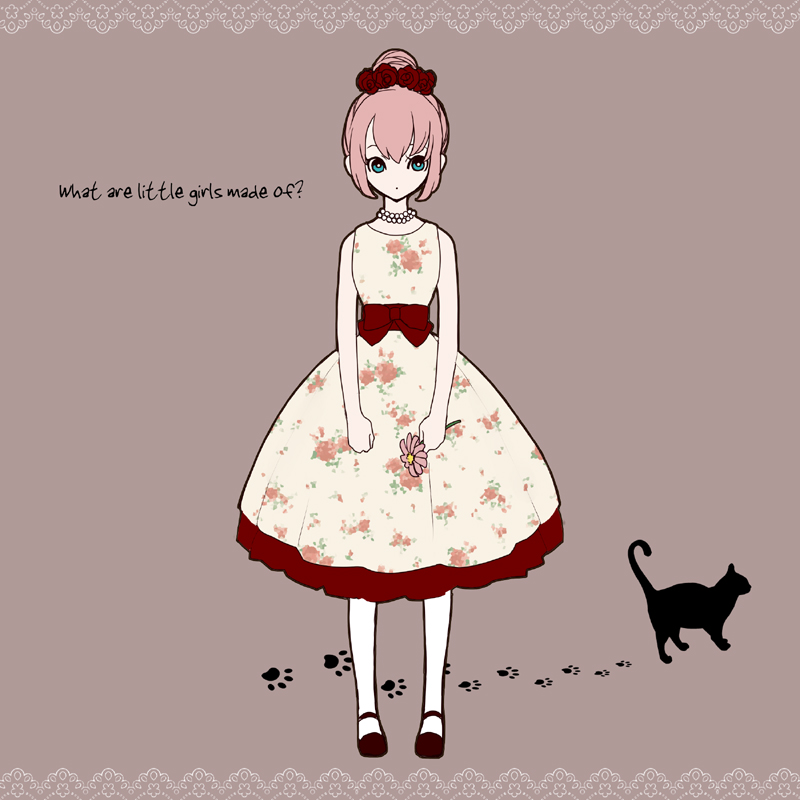 aqua_eyes, cat, cat0178, daisy, dress, flower, hair_bun, hair_flower