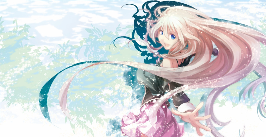 black_bra, blonde_hair, blue_eyes, bra, braid, down_blouse, hair_ornament, ia_(vocaloid)