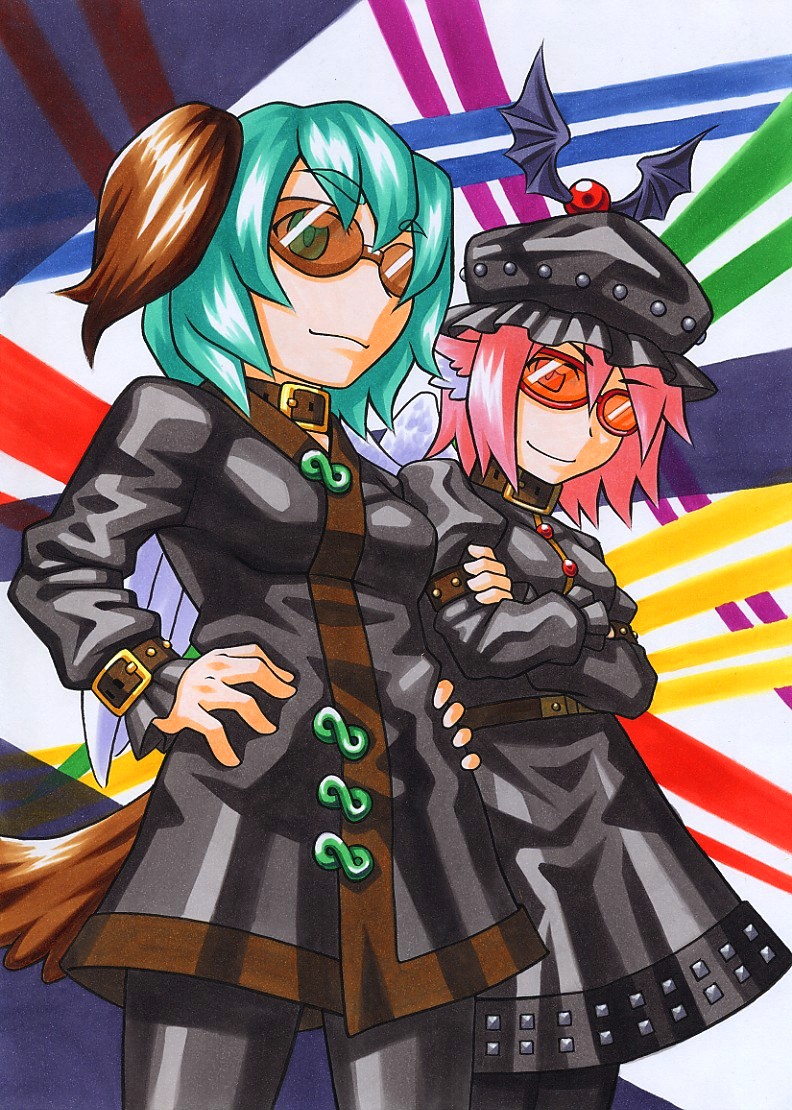 alternate_costume, animal_ears, bat_wings, black_legwear, choujuu_gigaku, crossed_arms, dress, green_eyes