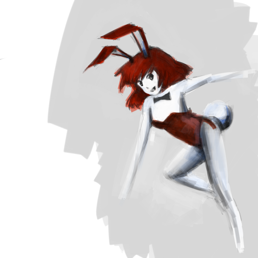 animal_ears, brown_hair, bunny_ears, bunnysuit, daicon, daicon_bunny_girl, daicon_iv, pantyhose