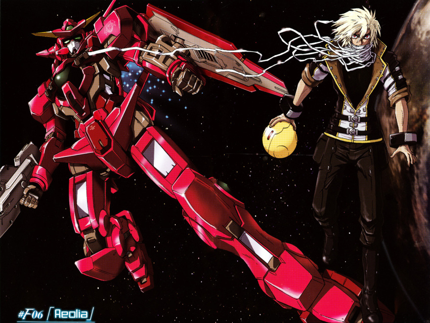 bandage, beam_rifle, blonde_hair, fon_spark, gun, gundam, gundam_00, gundam_00f