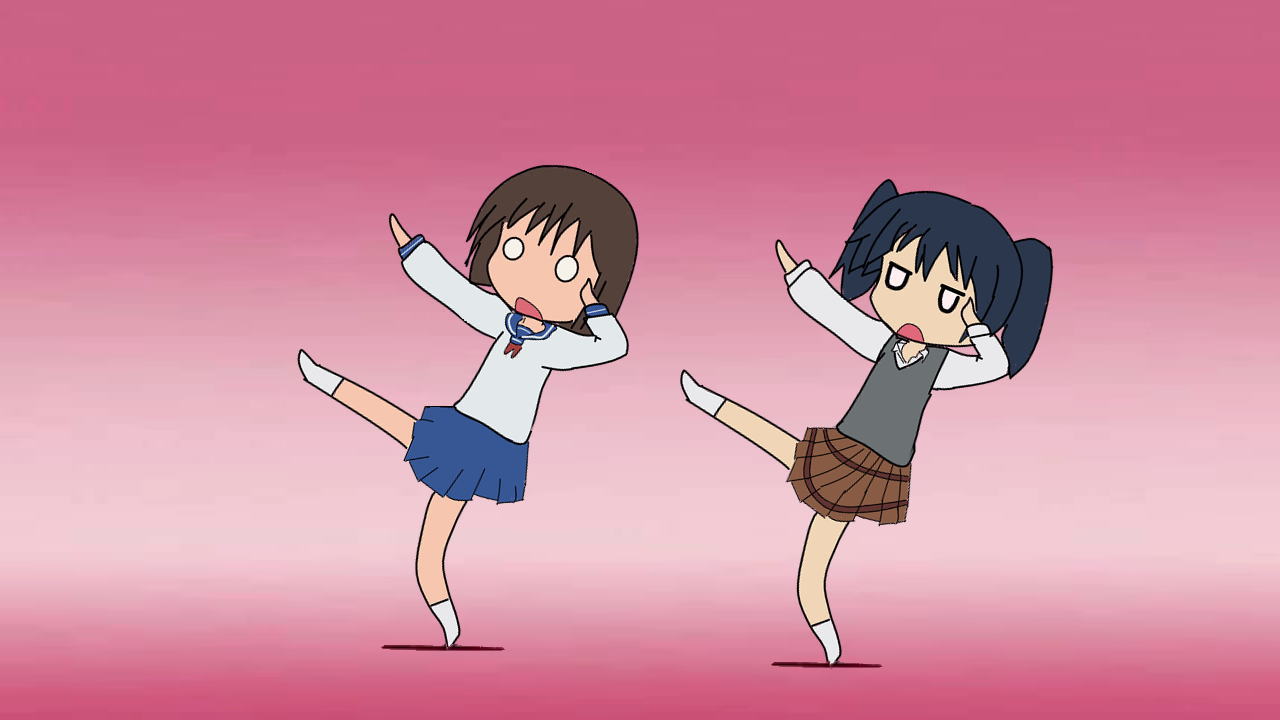 dancing, danshi_koukousei_no_nichijou, habara_(danshi_koukousei), ikushima_(danshi_koukousei), kill_me_baby, kill_me_dance, multiple_girls, nisedaiti