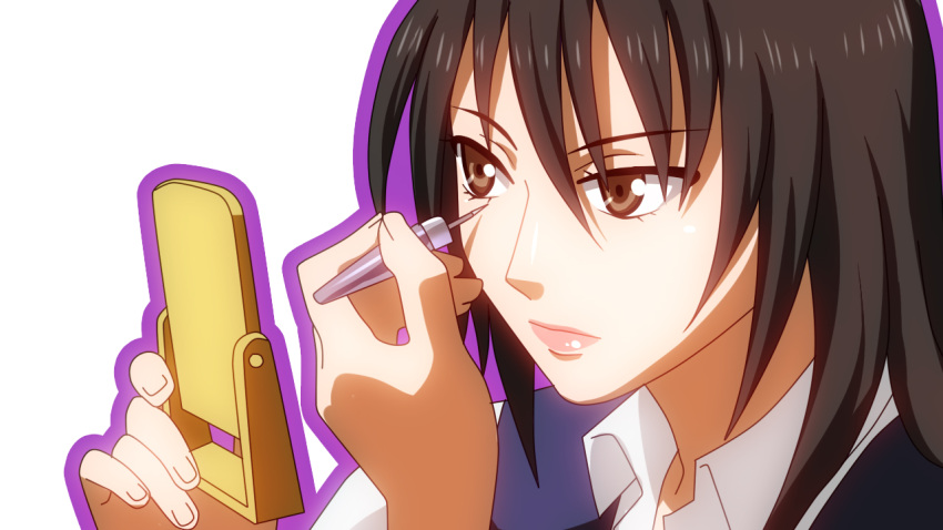 billie, black_hair, brown_eyes, danshi_koukousei_no_nichijou, girls_high, long_hair, mirror, parody
