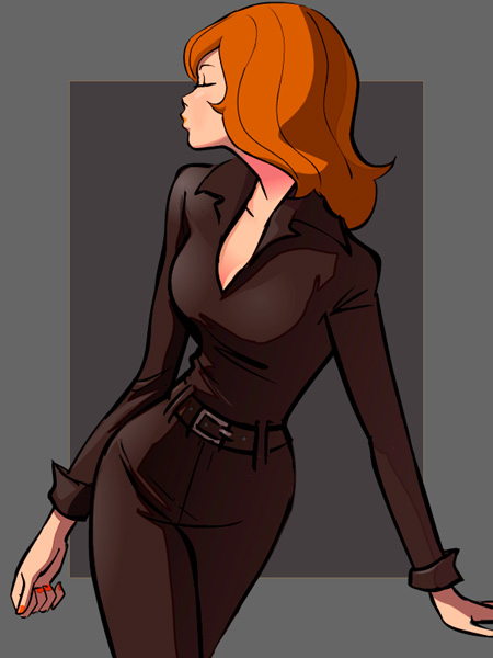 brown_hair, closed_eyes, formal, itaio, lupin_iii, mine_fujiko, nail_polish, nippori_honsha, solo, suit