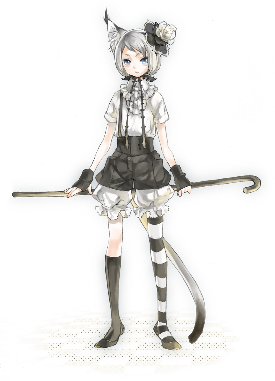 acatisfinetoo, blue_eyes, cat_ears, cat_tail, grey_hair, highres, k_ototo, original