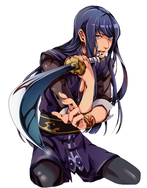 black_hair, blue_eyes, blue_hair, fighting_stance, long_hair, male, pepa, solo