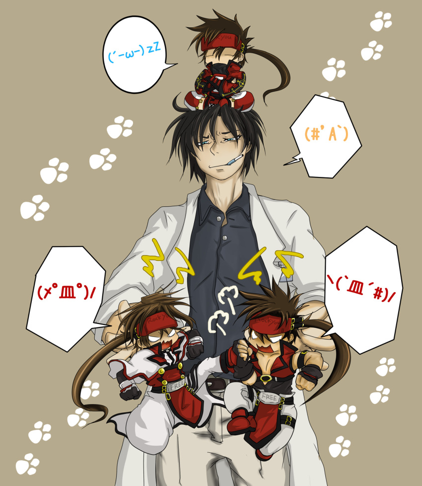 belt, brown_hair, chibi, guilty_gear, guilty_gear_2:_overture, labcoat, order_sol, ponytail
