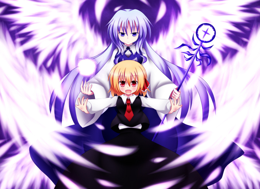 angel, angel_wings, bad_id, blonde_hair, blue_eyes, energy_ball, kuroyume_(dark495), multiple_girls