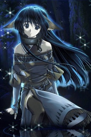 1girl, black_hair, blue_eyes, dress, girl, karura_(utawareru_mono), lowres, tail