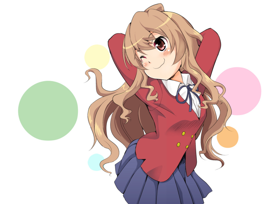 aisaka_taiga, brown_eyes, brown_hair, kawamura_river, long_hair, school_uniform, smile, toradora!