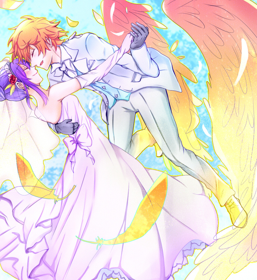 aquarion_(series), aquarion_evol, bare_shoulders, bow, bridal_veil, bride, dress, elbow_gloves