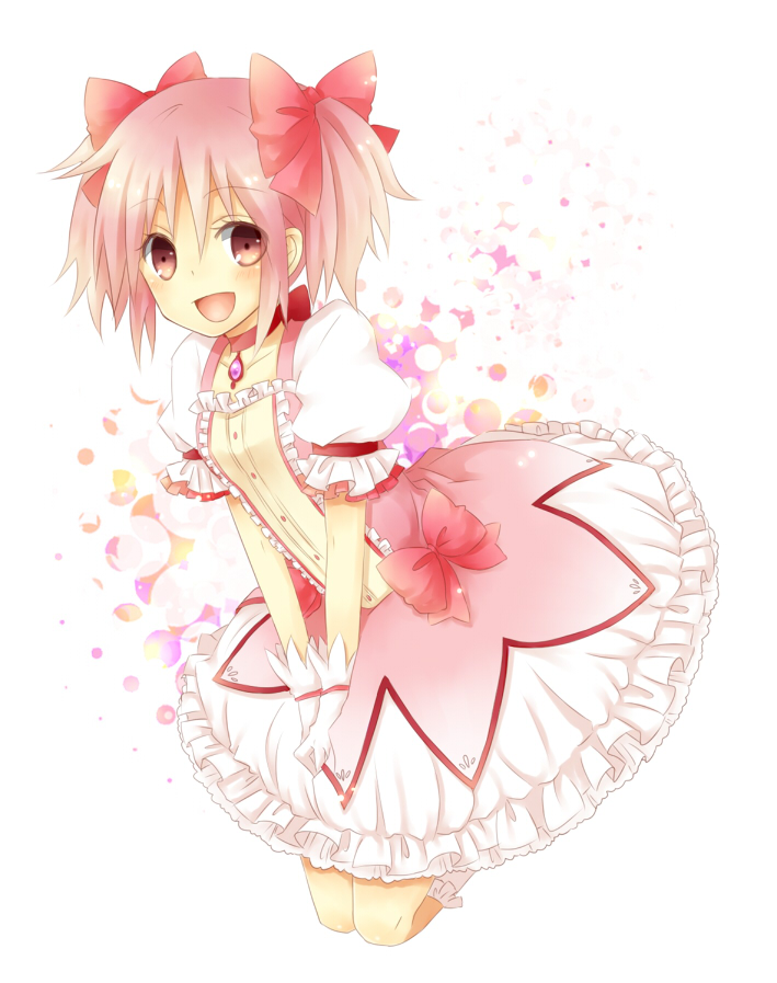 anz41oanz, aogi_(anz), bow, choker, gloves, hair_bow, hairband, kaname_madoka, magical_girl, mahou_shoujo_madoka_magica, pink_eyes, pink_hair, puffy_sleeves, short_twintails, solo, twintails, white_gloves