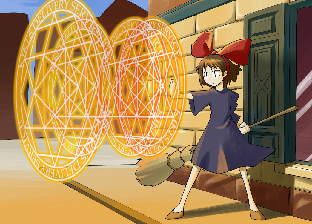 azuman, bow, broom, kiki, magic_circle, majo_no_takkyuubin, studio_ghibli