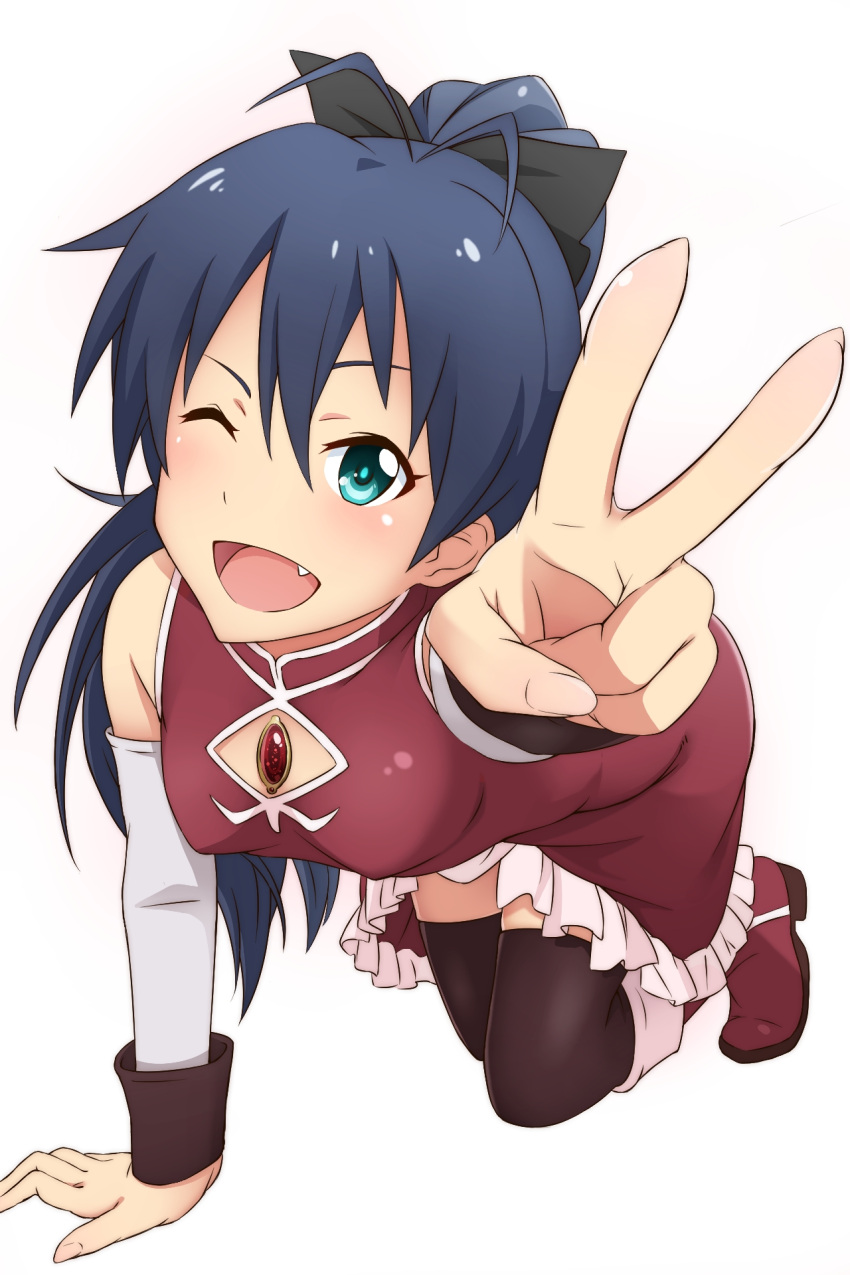 ;d, a, black_hair, blue_eyes, cosplay, crossover, fang, ganaha_hibiki