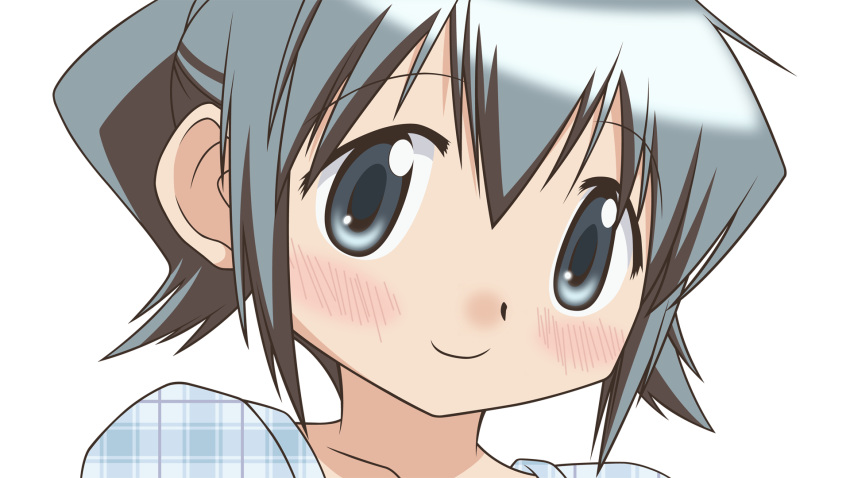 1girl, absurdres, aqua_shirt, bangs, blue_shirt, blush, blush_stickers, checkered_clothes