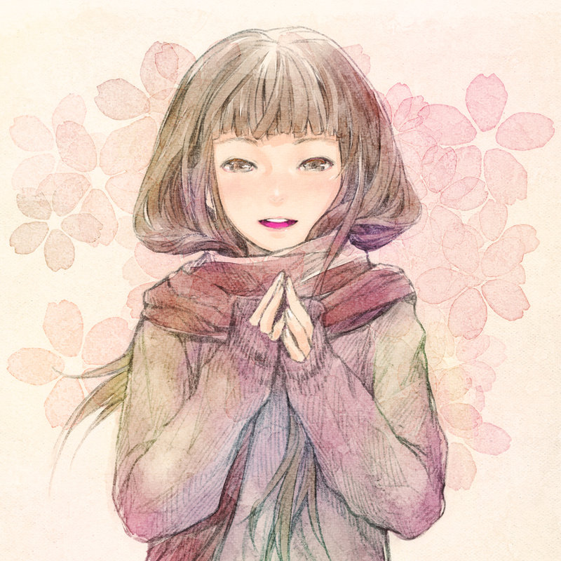 brown_hair, flower, long_hair, open_mouth, redjuice, sayoko_(sayonara_memories), sayonara_memories_(supercell), scarf