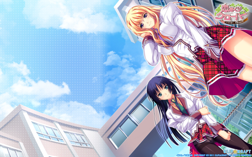 2girls, amasaka_takashi, koi_mekuri_clover, long_hair, niina_ayami, panties, pantyhose, sakanoue_mikana